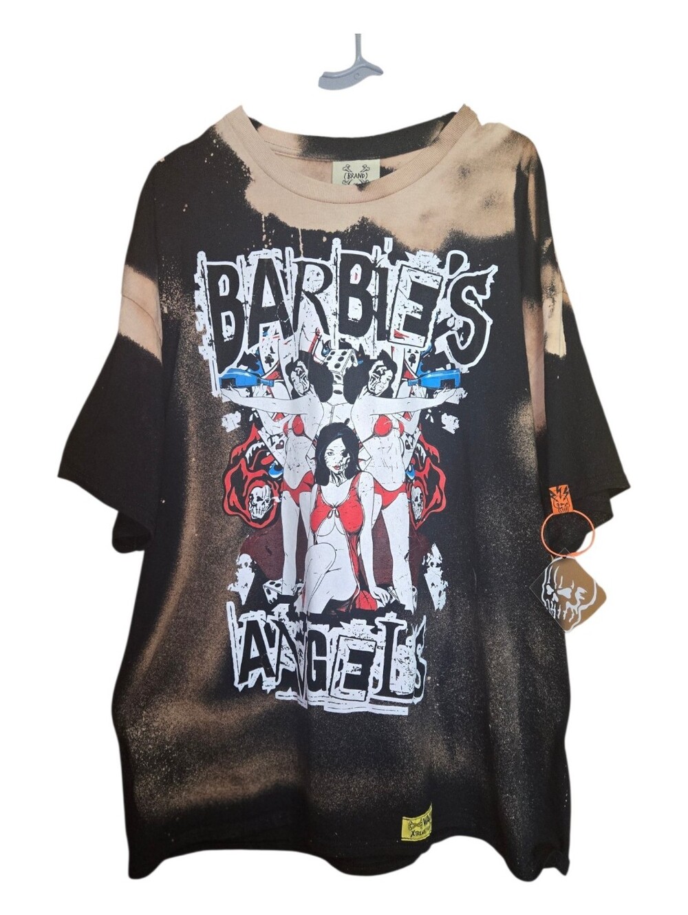 Upcycled Barbie’s Angels Bleached Tee Distressed Graphic Shirt Grunge Style 214